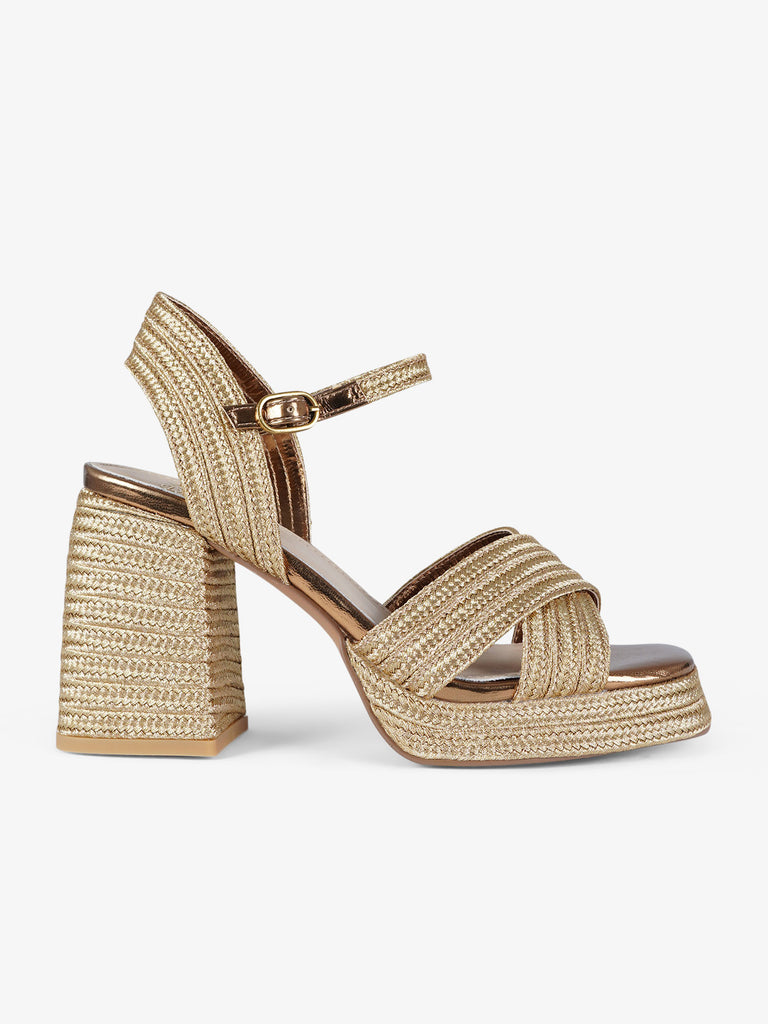 EXE' sandali con tacco plateau donna sintetico oro