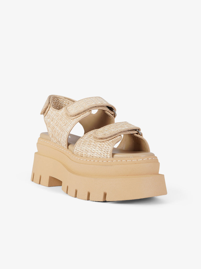 EXE' sandali con zeppa chiusura strappo donna rafia beige