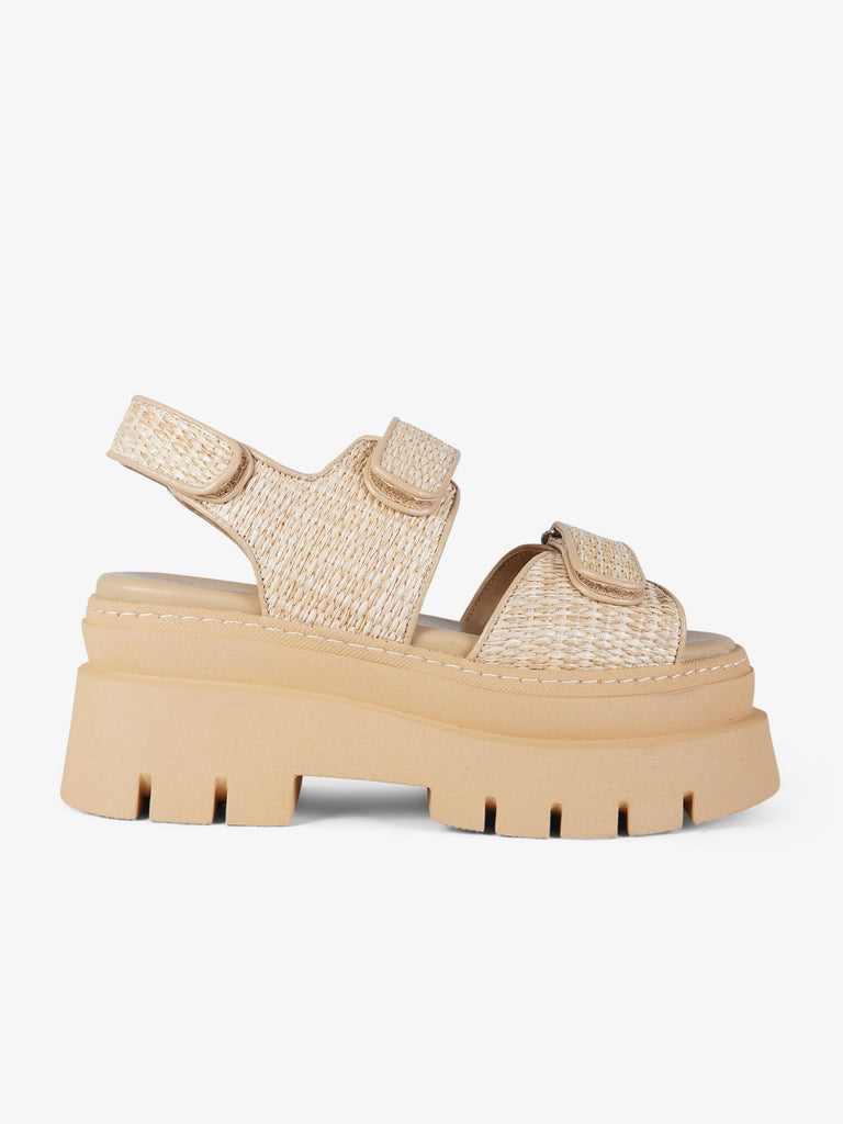 EXE' sandali con zeppa chiusura strappo donna rafia beige