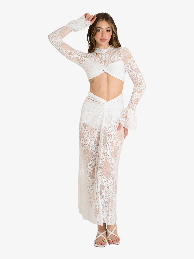 HAVE ONE gonne lunghe vita bassa donna bianco cotone