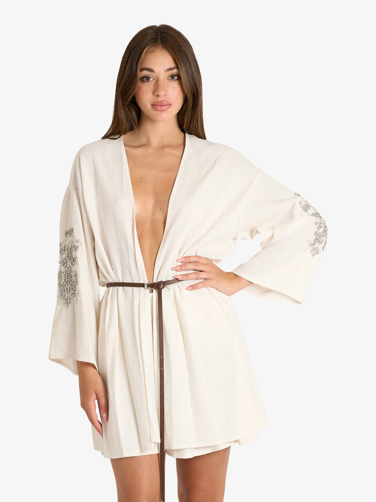 HAVE ONE kimono con decori donna bianco viscosa