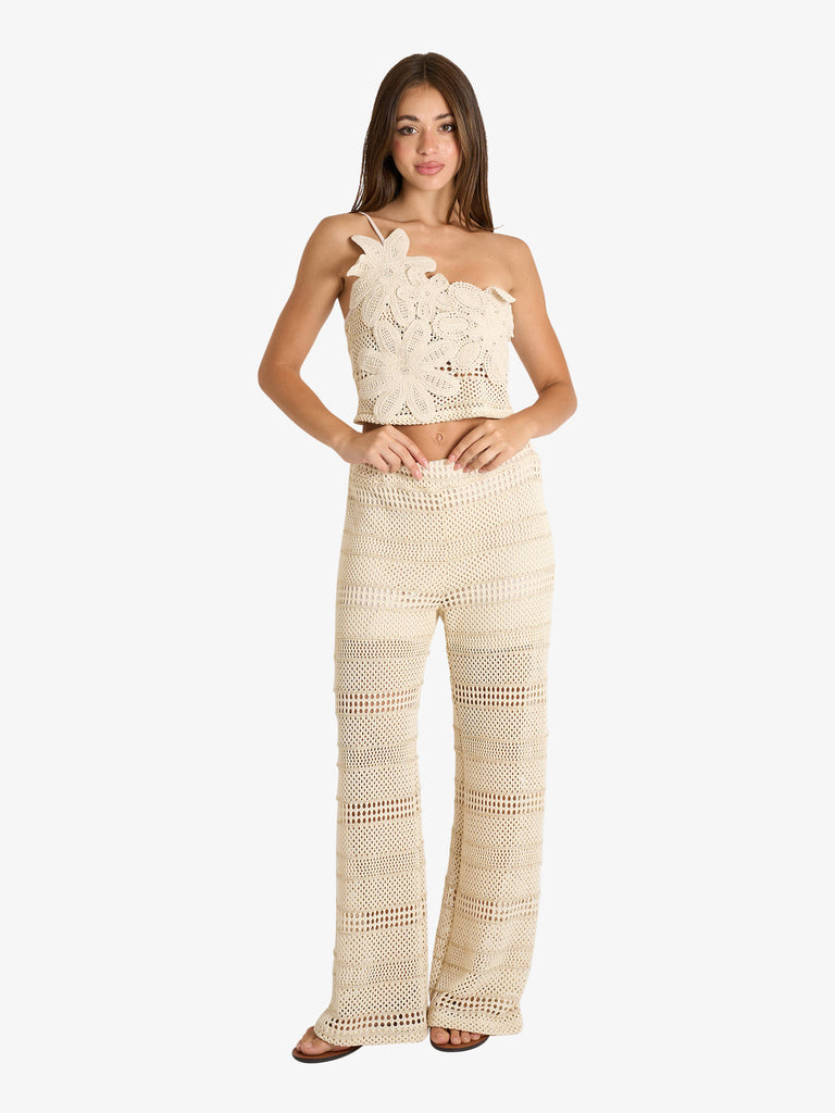 HAVE ONE pantalone crochet donna beige