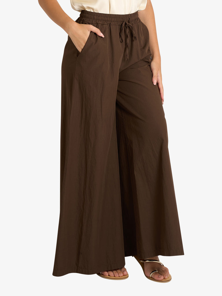HAVE ONE pantalone a gamba larga donna marrone cotone