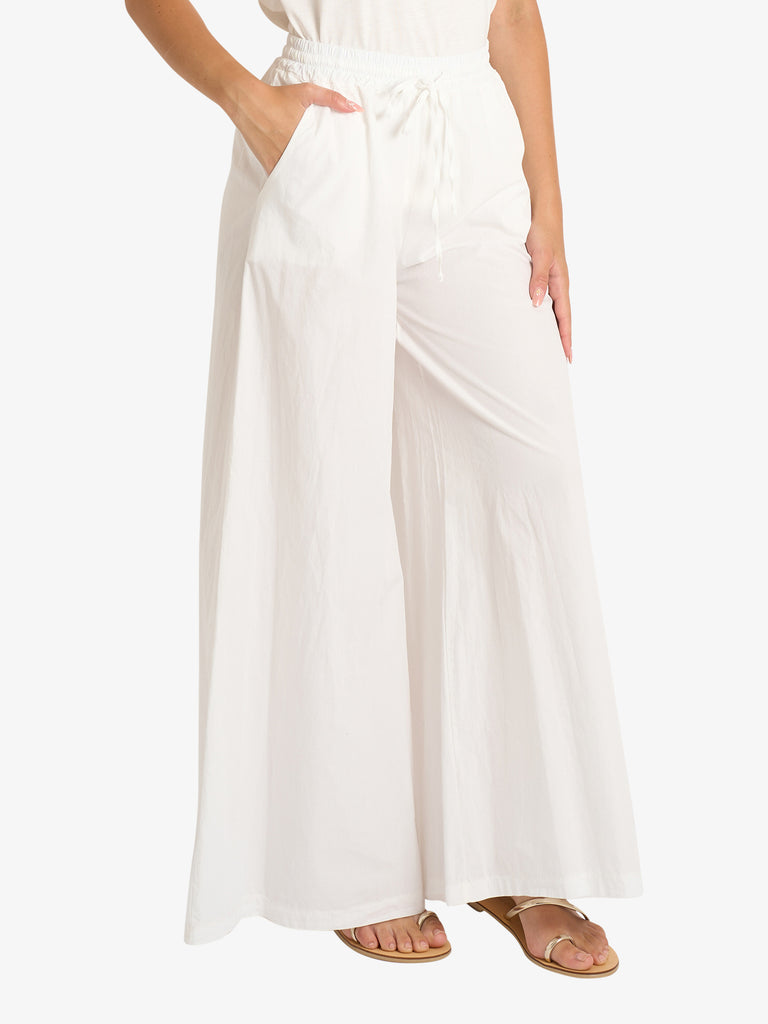 HAVE ONE pantalone a gamba larga donna panna cotone