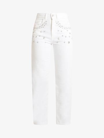 HAVE ONE pantalone louis strass donna bianco cotone