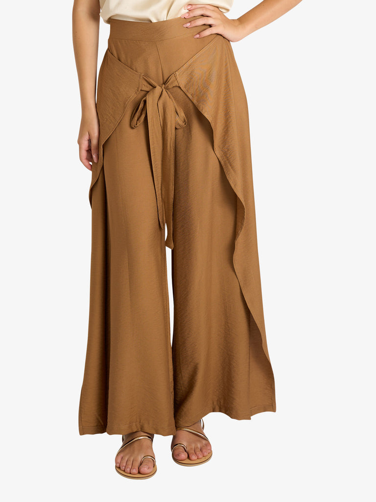 HAVE ONE pantalone con laccetto donna marrone viscosa