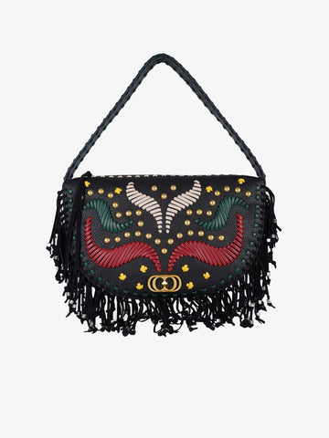LA CARRIE borse a spalla donna jungle fringe poliuretano nero