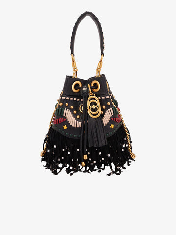 LA CARRIE borse a spalla donna jungle fringe poliuretano nero