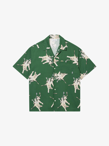 LACOSTE Camicia con stampa rené uomo verde cotone