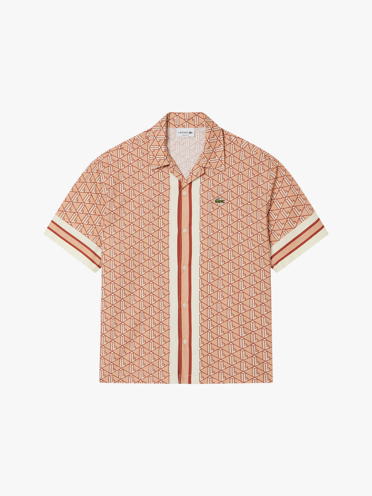 LACOSTE camicie con stampa uomo beige cotone
