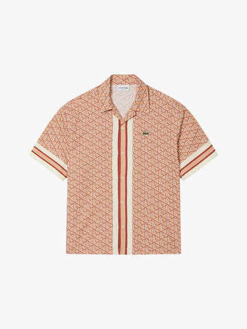LACOSTE camicie con stampa uomo beige cotone