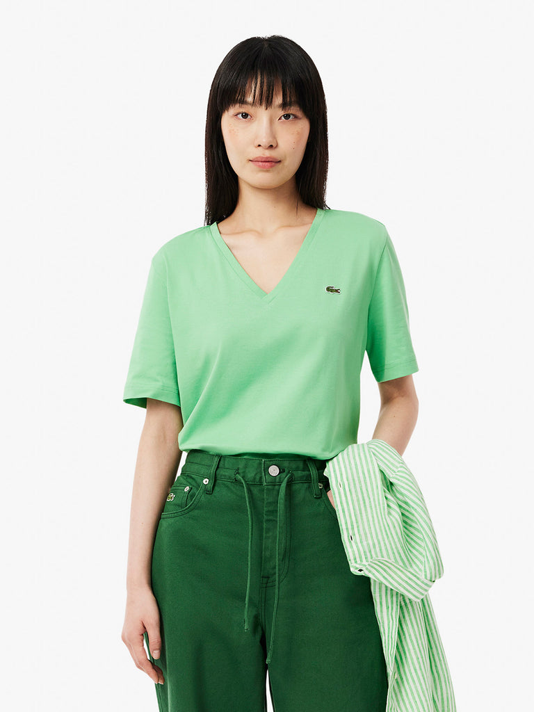 LACOSTE T-shirt Donna Verde Cotone