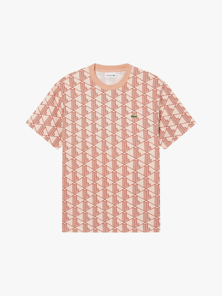 LACOSTE T-shirt con monogramma uomo beige cotone