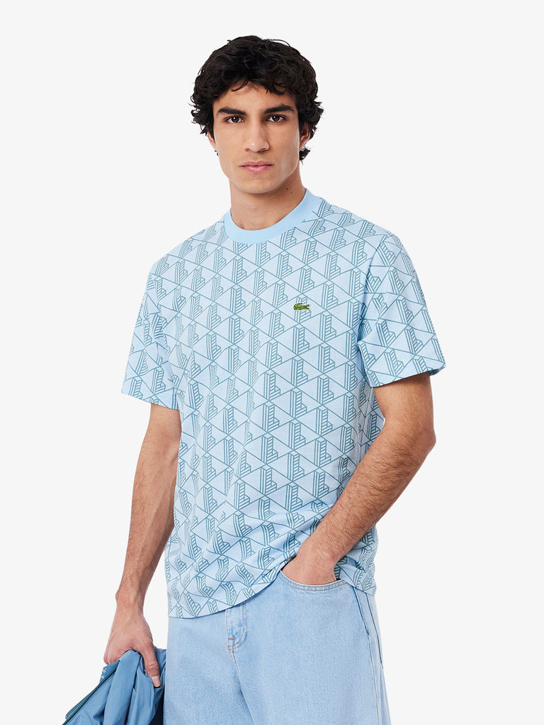 LACOSTE T-shirt con monogramma uomo azzurro cotone