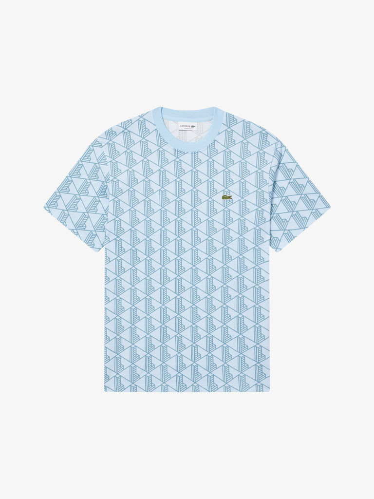 LACOSTE T-shirt con monogramma uomo azzurro cotone
