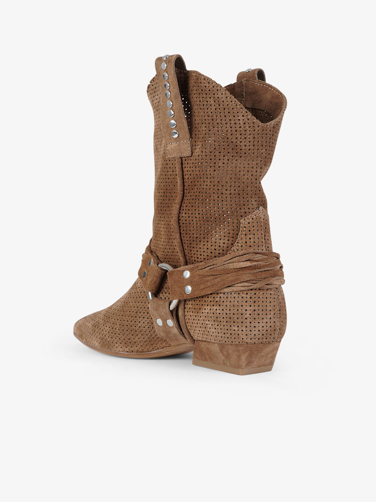 MIMMU' tronchetti donna tacco squadrato camoscio marrone