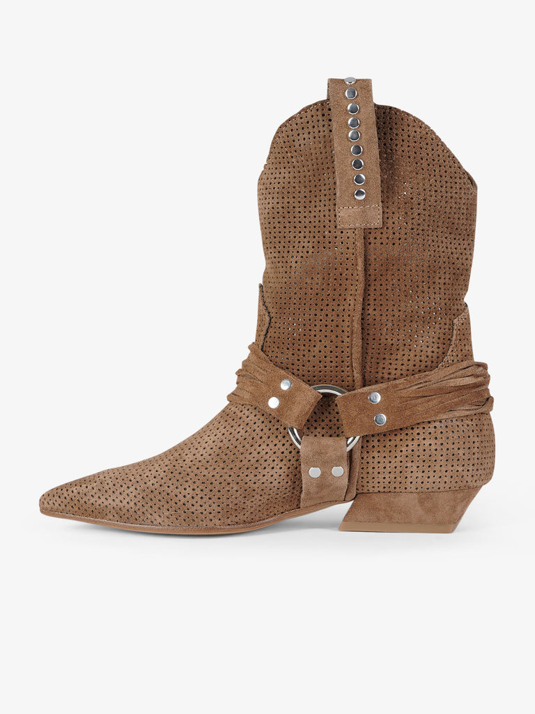 MIMMU' tronchetti donna tacco squadrato camoscio marrone