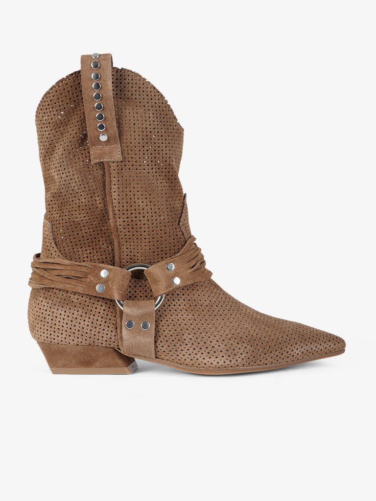 MIMMU' women's square heel brown suede ankle boots