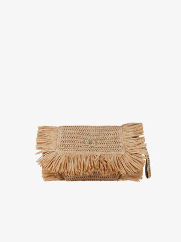 MISS BIKINI pochette donna pochette rafia frange beige
