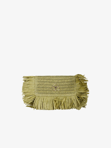 MISS BIKINI pochette donna pochette rafia frange verde