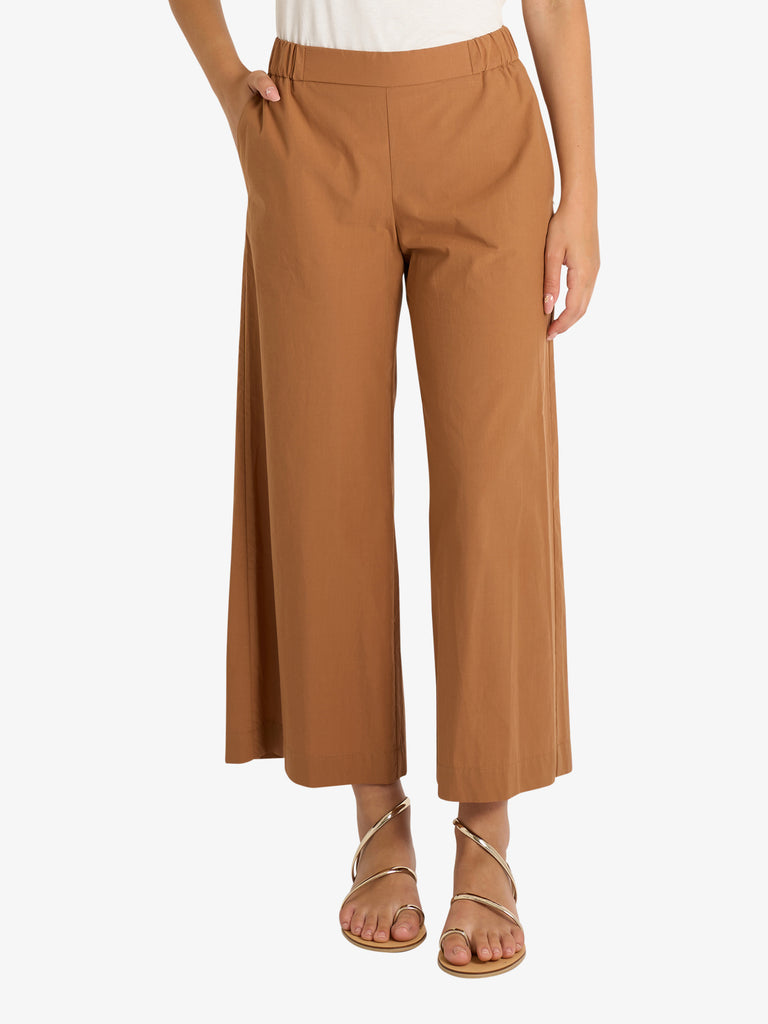 OTTOD'AME pantalone culotte in popeline donna marrone cotone