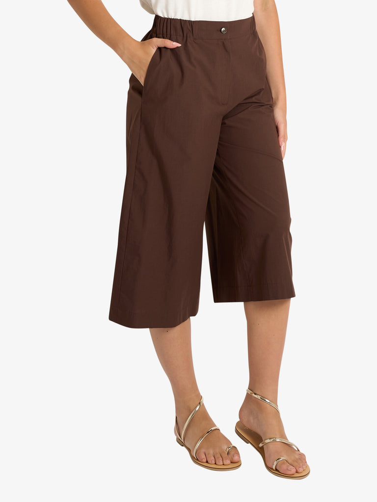 OTTOD'AME pantalone cropped in popeline donna marrone cotone