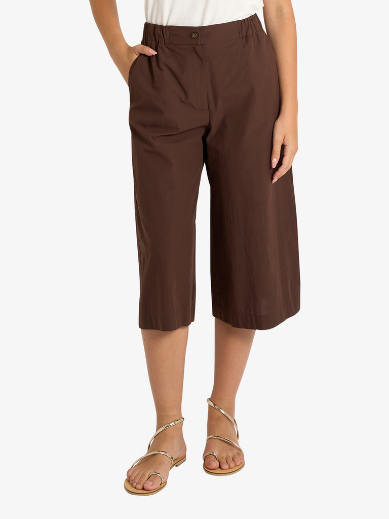 OTTOD'AME pantalone cropped in popeline donna marrone cotone