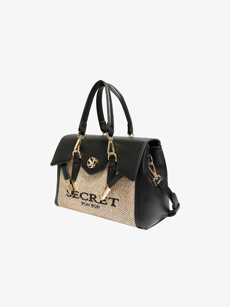 SECRET PON PON Borsa a spalla QUINY STRAW SMALL donna nero