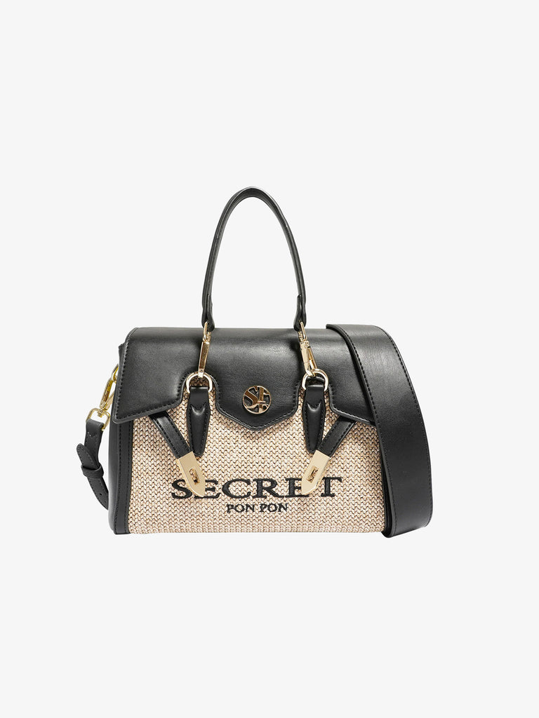 SECRET PON PON Borsa a spalla QUINY STRAW SMALL donna nero
