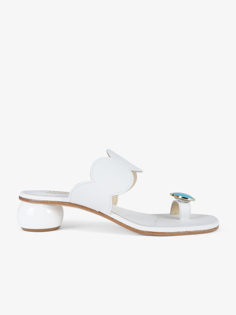 SIANO VIA ROMA sandali bassi tacco geometrico donna pelle bianco
