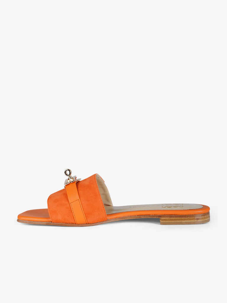 SIANO VIA ROMA sandali bassi donna chiusura in metallo camoscio arancione