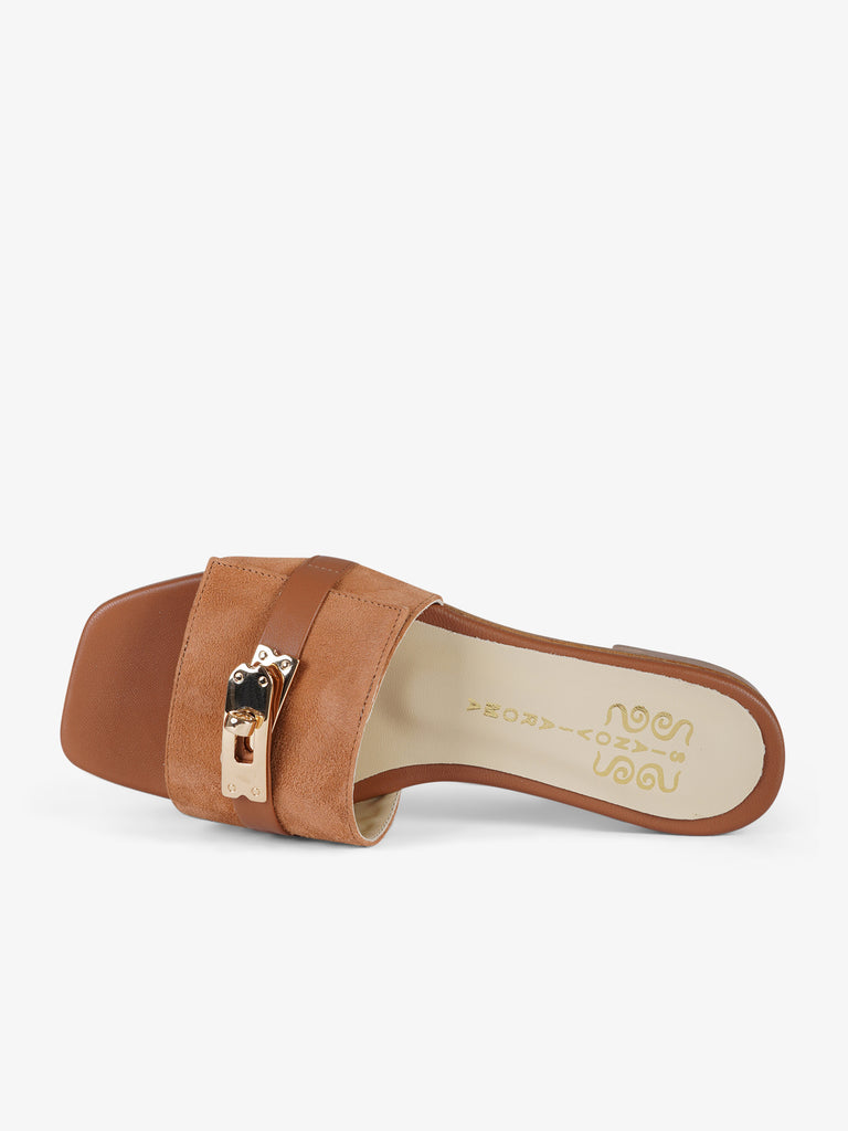 SIANO VIA ROMA sandali bassi donna chiusura in metallo camoscio beige