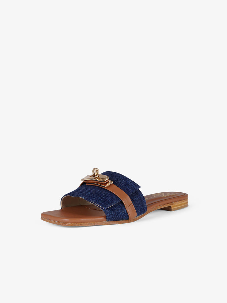 SIANO VIA ROMA sandali bassi donna chiusura in metallo pelle denim