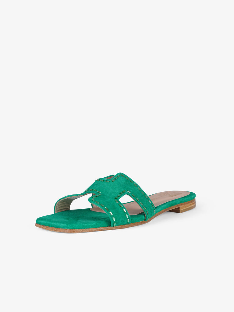 SIANO VIA ROMA sandali bassi donna con strass camoscio verde