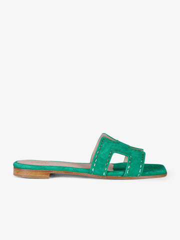 SIANO VIA ROMA sandali bassi donna con strass camoscio verde