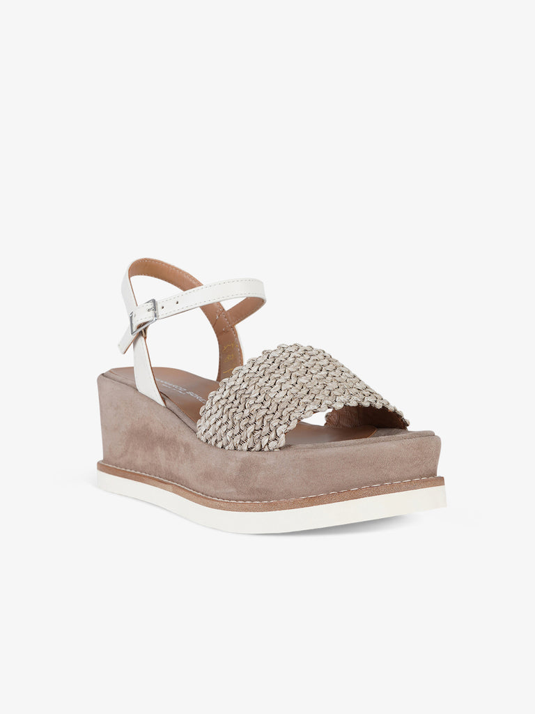SORELLI sandali con zeppa punta squadrata donna rafia beige
