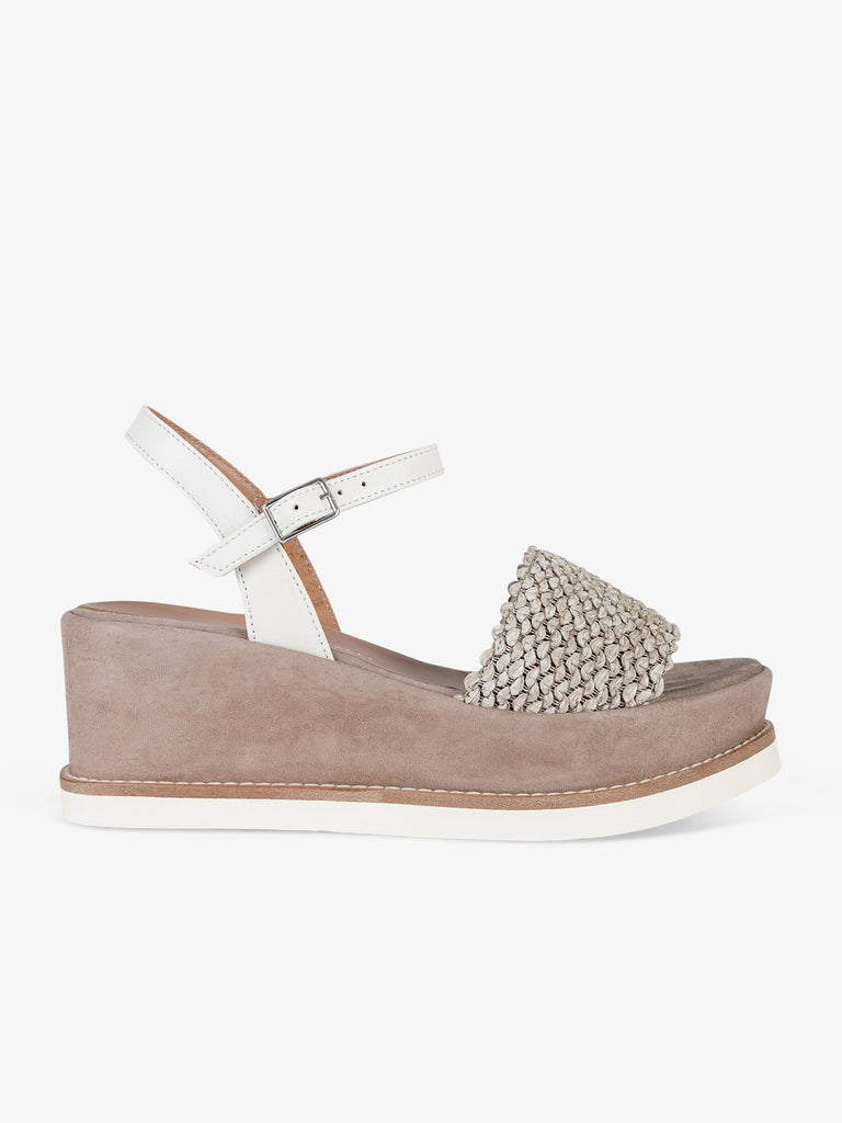 SORELLI sandali con zeppa punta squadrata donna rafia beige