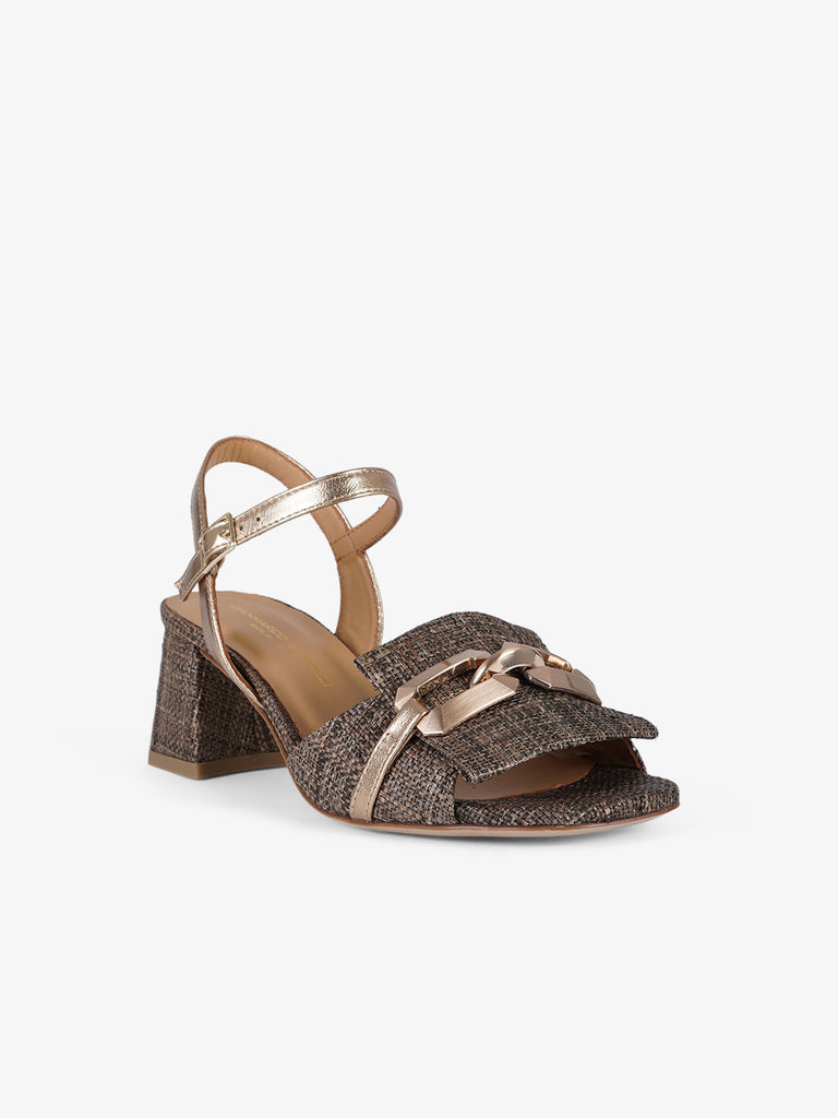 SORELLI sandali con tacco bicolore donna rafia marrone