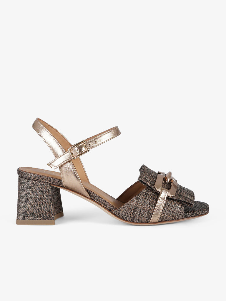 SORELLI sandali con tacco bicolore donna rafia marrone
