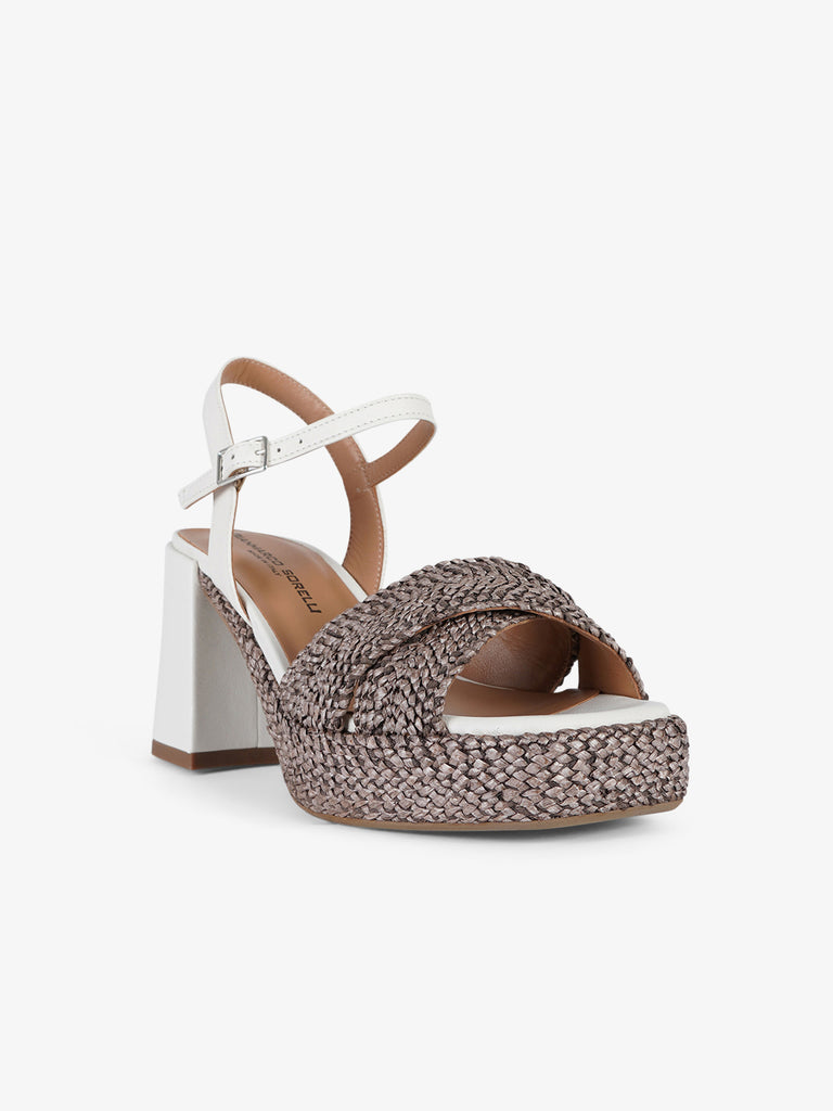 SORELLI sandali con tacco cinturino donna rafia marrone