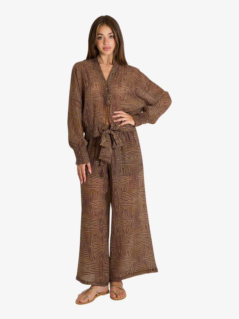 SOUVENIR pantalone a fantasia donna marrone lyocell