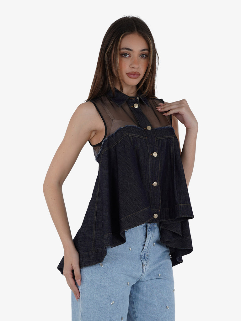 SOUVENIR Gilet Donna Blu Cotone