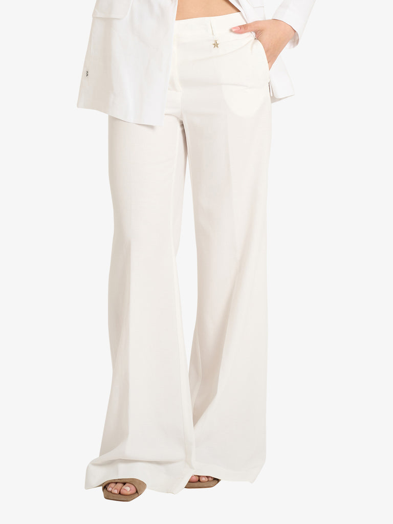 SOUVENIR pantaloni donna panna viscosa vita normale