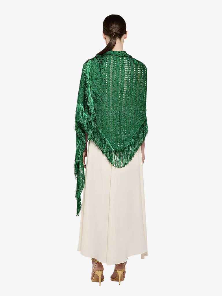SPACE SIMONA CORSELLINI scialle donna in lurex traforato con maxi frange verde