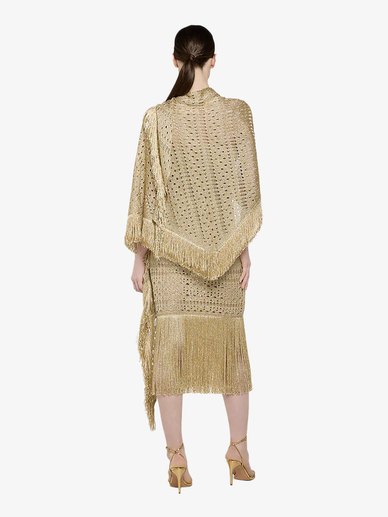 SPACE SIMONA CORSELLINI scialle donna in lurex traforato con maxi frange oro