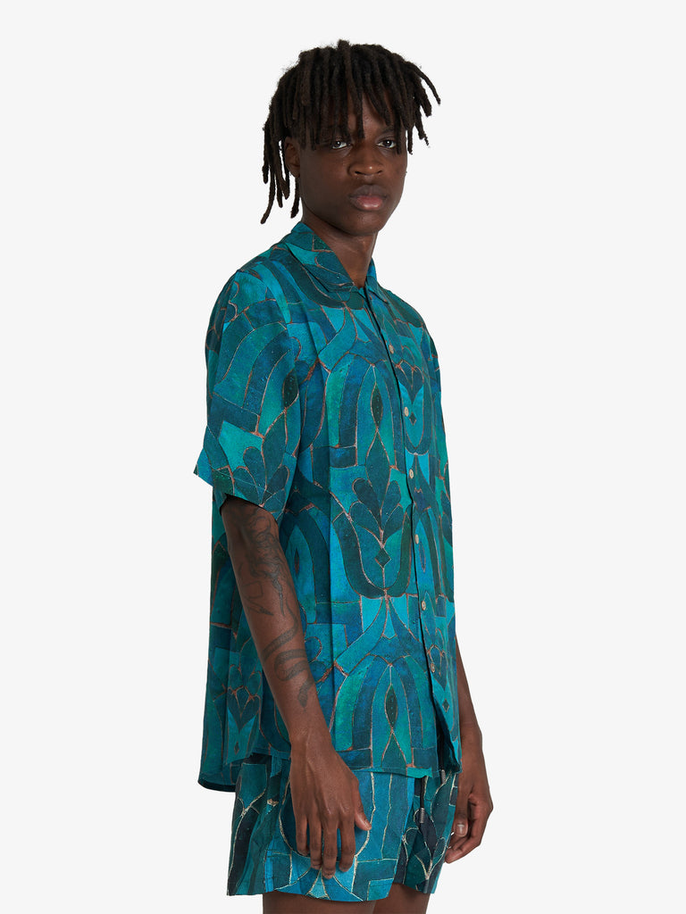 TOOCO camicie con stampa uomo azzurro viscosa