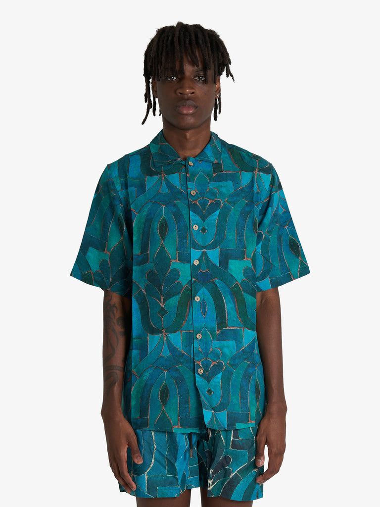 TOOCO camicie con stampa uomo azzurro viscosa