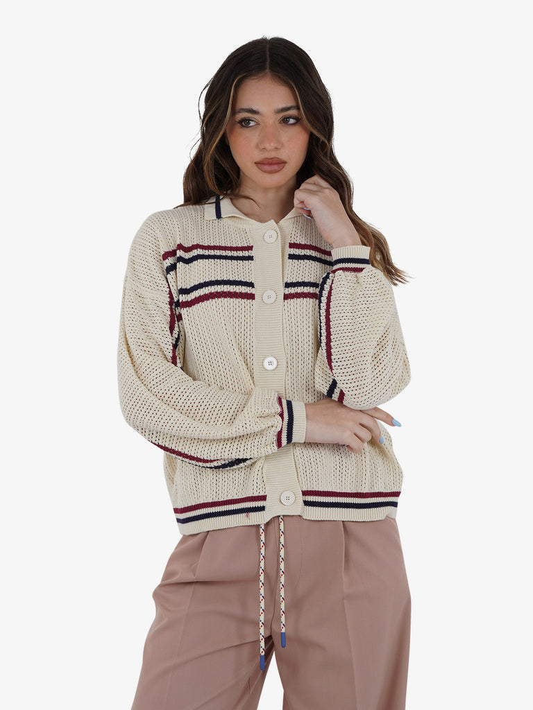 VICOLO Maglieria Donna Beige Cotone con bottone