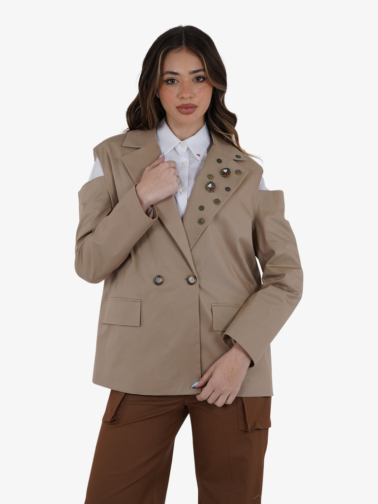 VICOLO Blazer Donna Beige Cotone con bottone