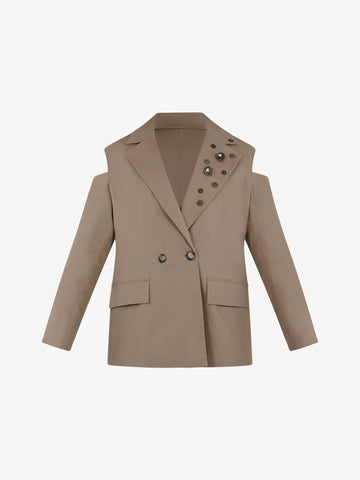 VICOLO Blazer Donna Beige Cotone con bottone